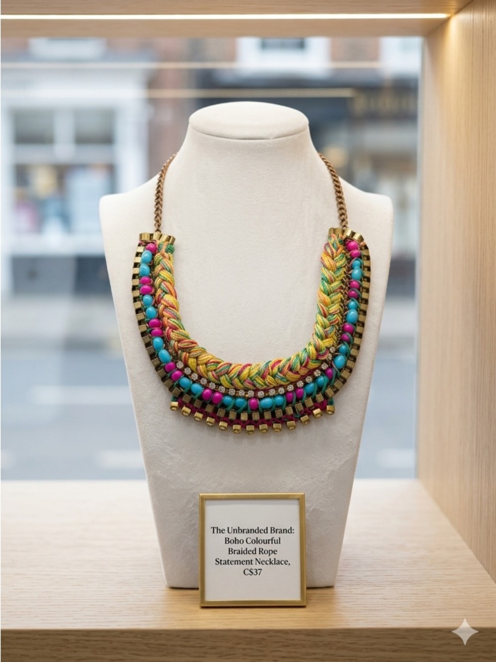 Boho Colourful Braided Rope BIB Statement Necklace EUC
